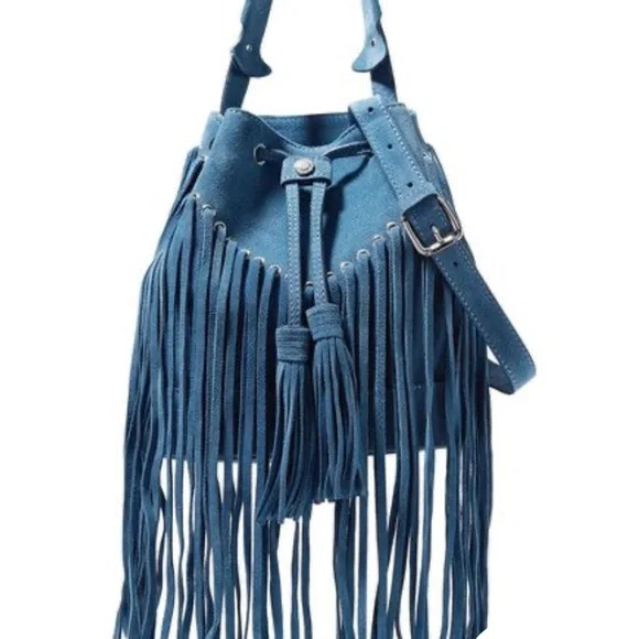 Sandro Adula Fringed Suede Bucket Bag - Picture 2 of 4